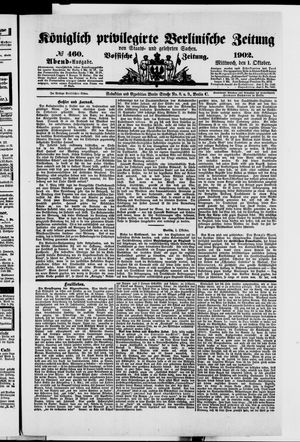 Königlich privilegirte Berlinische Zeitung von Staats- und gelehrten Sachen vom 01.10.1902