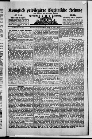 Königlich privilegirte Berlinische Zeitung von Staats- und gelehrten Sachen vom 31.12.1902