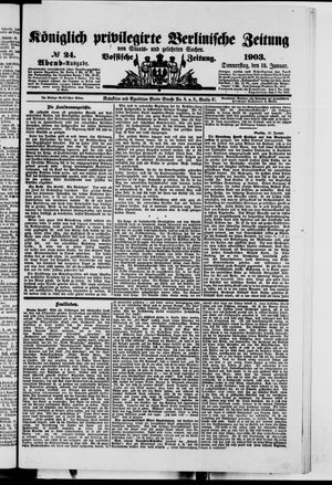Königlich privilegirte Berlinische Zeitung von Staats- und gelehrten Sachen vom 15.01.1903
