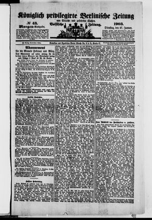 Königlich privilegirte Berlinische Zeitung von Staats- und gelehrten Sachen on Jan 27, 1903