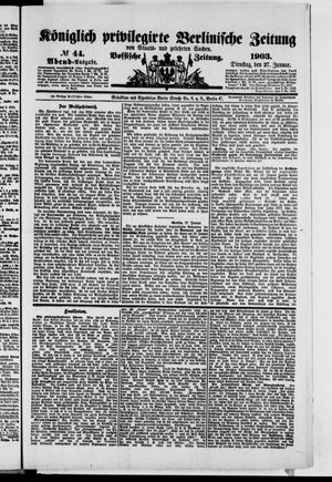 Königlich privilegirte Berlinische Zeitung von Staats- und gelehrten Sachen vom 27.01.1903