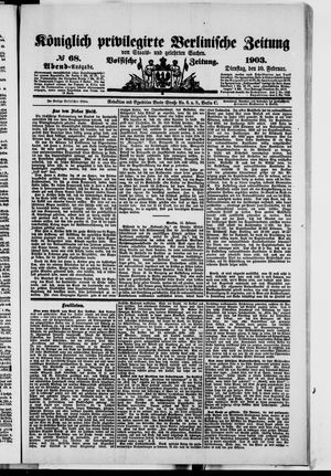 Königlich privilegirte Berlinische Zeitung von Staats- und gelehrten Sachen vom 10.02.1903