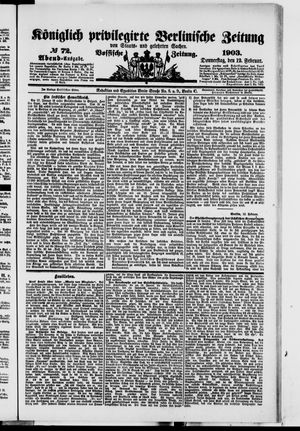 Königlich privilegirte Berlinische Zeitung von Staats- und gelehrten Sachen vom 12.02.1903