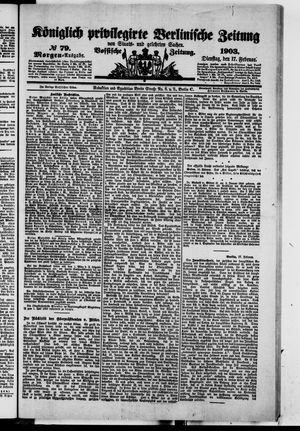 Königlich privilegirte Berlinische Zeitung von Staats- und gelehrten Sachen on Feb 17, 1903