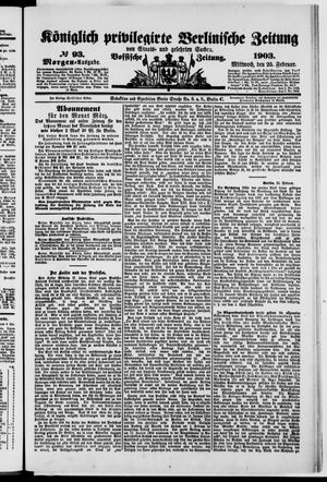 Königlich privilegirte Berlinische Zeitung von Staats- und gelehrten Sachen vom 25.02.1903