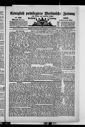 Königlich privilegirte Berlinische Zeitung von Staats- und gelehrten Sachen vom 13.03.1903