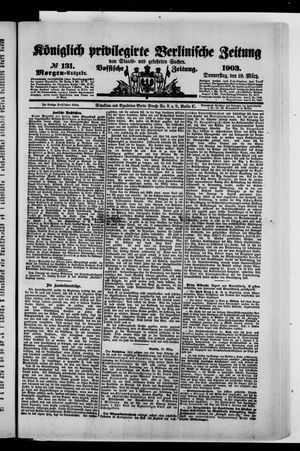 Königlich privilegirte Berlinische Zeitung von Staats- und gelehrten Sachen vom 19.03.1903