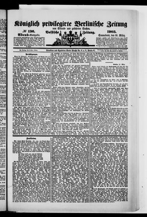 Königlich privilegirte Berlinische Zeitung von Staats- und gelehrten Sachen vom 21.03.1903