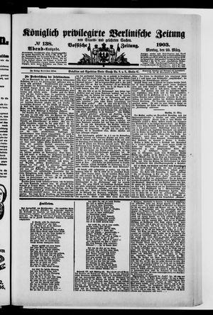 Königlich privilegirte Berlinische Zeitung von Staats- und gelehrten Sachen on Mar 23, 1903