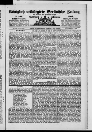 Königlich privilegirte Berlinische Zeitung von Staats- und gelehrten Sachen on Apr 27, 1903