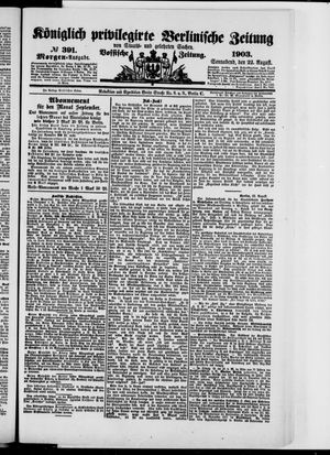 Königlich privilegirte Berlinische Zeitung von Staats- und gelehrten Sachen on Aug 22, 1903