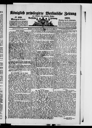 Königlich privilegirte Berlinische Zeitung von Staats- und gelehrten Sachen vom 13.09.1903