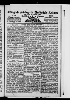 Königlich privilegirte Berlinische Zeitung von Staats- und gelehrten Sachen vom 15.09.1903