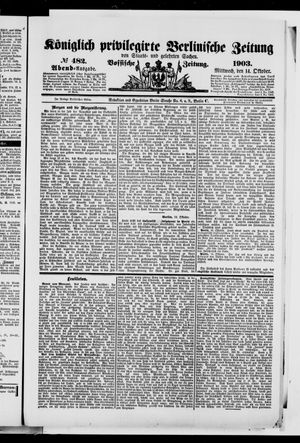 Königlich privilegirte Berlinische Zeitung von Staats- und gelehrten Sachen on Oct 14, 1903