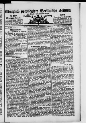 Königlich privilegirte Berlinische Zeitung von Staats- und gelehrten Sachen vom 29.10.1903