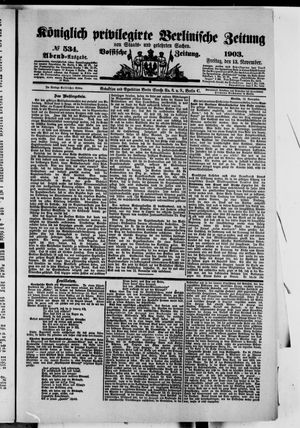 Königlich privilegirte Berlinische Zeitung von Staats- und gelehrten Sachen vom 13.11.1903