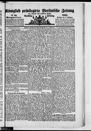 Königlich privilegirte Berlinische Zeitung von Staats- und gelehrten Sachen vom 17.02.1905