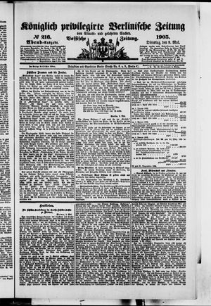 Königlich privilegirte Berlinische Zeitung von Staats- und gelehrten Sachen vom 09.05.1905