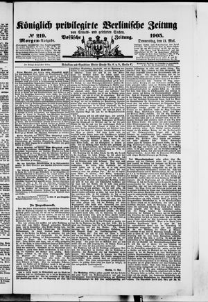 Königlich privilegirte Berlinische Zeitung von Staats- und gelehrten Sachen on May 11, 1905