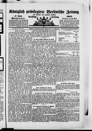 Königlich privilegirte Berlinische Zeitung von Staats- und gelehrten Sachen on May 23, 1905