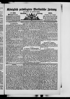 Königlich privilegirte Berlinische Zeitung von Staats- und gelehrten Sachen on Aug 1, 1905