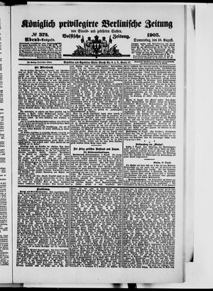 Königlich privilegirte Berlinische Zeitung von Staats- und gelehrten Sachen on Aug 10, 1905