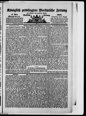 Königlich privilegirte Berlinische Zeitung von Staats- und gelehrten Sachen vom 17.08.1905