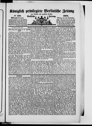 Königlich privilegirte Berlinische Zeitung von Staats- und gelehrten Sachen vom 25.09.1905