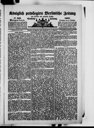 Königlich privilegirte Berlinische Zeitung von Staats- und gelehrten Sachen vom 03.10.1905