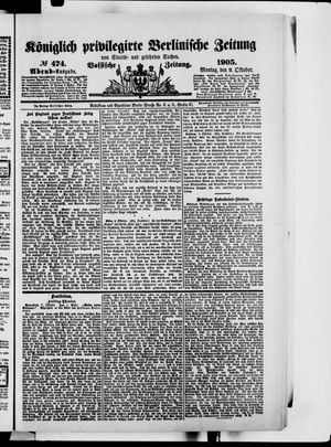 Königlich privilegirte Berlinische Zeitung von Staats- und gelehrten Sachen on Oct 9, 1905