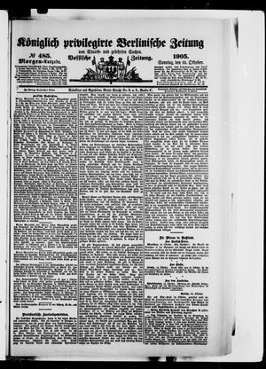 Königlich privilegirte Berlinische Zeitung von Staats- und gelehrten Sachen on Oct 15, 1905
