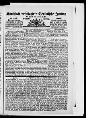 Königlich privilegirte Berlinische Zeitung von Staats- und gelehrten Sachen on Oct 18, 1905