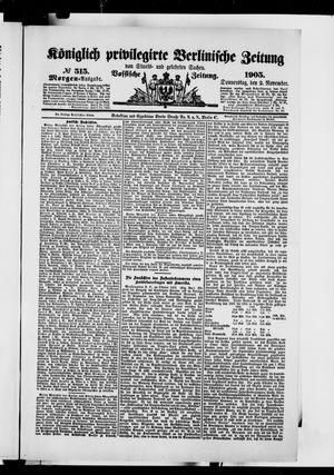 Königlich privilegirte Berlinische Zeitung von Staats- und gelehrten Sachen vom 02.11.1905
