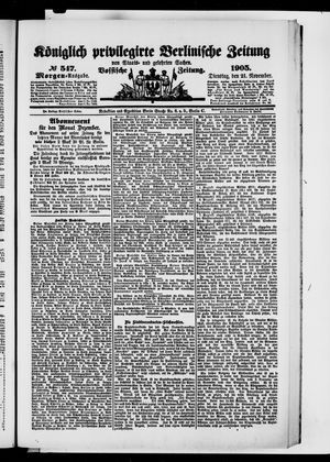 Königlich privilegirte Berlinische Zeitung von Staats- und gelehrten Sachen vom 21.11.1905
