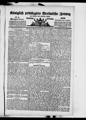 Königlich privilegirte Berlinische Zeitung von Staats- und gelehrten Sachen on Jan 4, 1906
