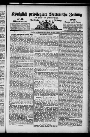 Königlich privilegirte Berlinische Zeitung von Staats- und gelehrten Sachen vom 29.01.1906