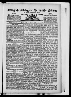 Königlich privilegirte Berlinische Zeitung von Staats- und gelehrten Sachen on Feb 10, 1906