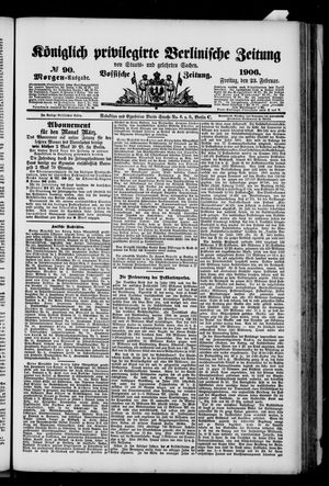 Königlich privilegirte Berlinische Zeitung von Staats- und gelehrten Sachen on Feb 23, 1906