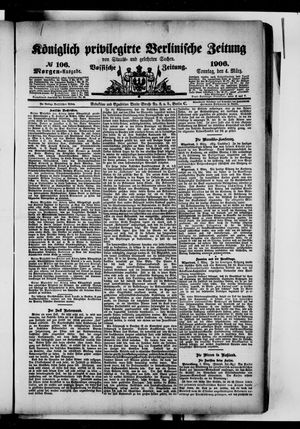 Königlich privilegirte Berlinische Zeitung von Staats- und gelehrten Sachen vom 04.03.1906