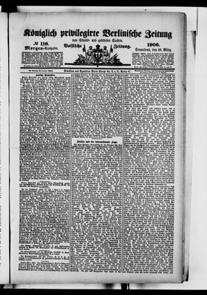 Königlich privilegirte Berlinische Zeitung von Staats- und gelehrten Sachen on Mar 10, 1906