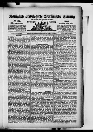 Königlich privilegirte Berlinische Zeitung von Staats- und gelehrten Sachen on Apr 4, 1906