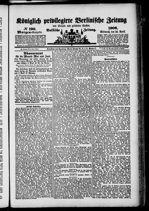 Königlich privilegirte Berlinische Zeitung von Staats- und gelehrten Sachen on Apr 25, 1906