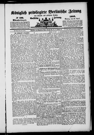Königlich privilegirte Berlinische Zeitung von Staats- und gelehrten Sachen vom 30.04.1906