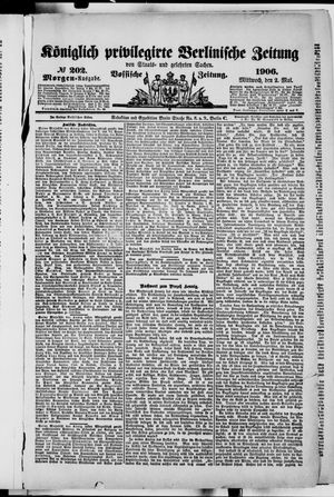 Königlich privilegirte Berlinische Zeitung von Staats- und gelehrten Sachen on May 2, 1906