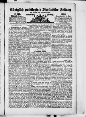 Königlich privilegirte Berlinische Zeitung von Staats- und gelehrten Sachen on May 10, 1906