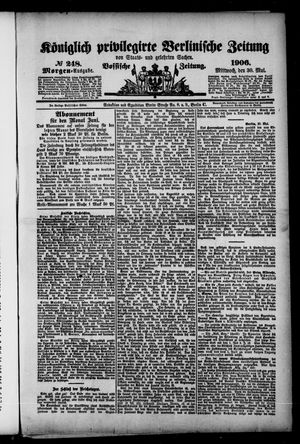 Königlich privilegirte Berlinische Zeitung von Staats- und gelehrten Sachen on May 30, 1906