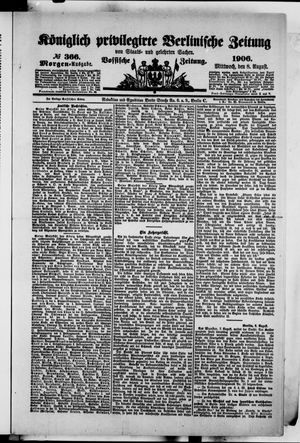 Königlich privilegirte Berlinische Zeitung von Staats- und gelehrten Sachen on Aug 8, 1906