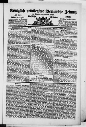 Königlich privilegirte Berlinische Zeitung von Staats- und gelehrten Sachen on Aug 14, 1906