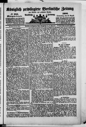 Königlich privilegirte Berlinische Zeitung von Staats- und gelehrten Sachen vom 16.08.1906