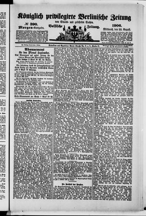 Königlich privilegirte Berlinische Zeitung von Staats- und gelehrten Sachen vom 22.08.1906